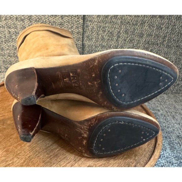 Frye Simone Cuff Mid-Calf Leather Natural Tan Boots With Stacked Heel.Size 8 - Picture 8 of 13